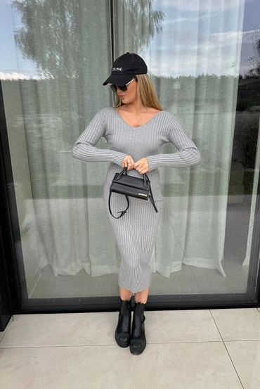 Sheila Select - Damska sukienka dopasowana szara w prążek 'Celine Grey'