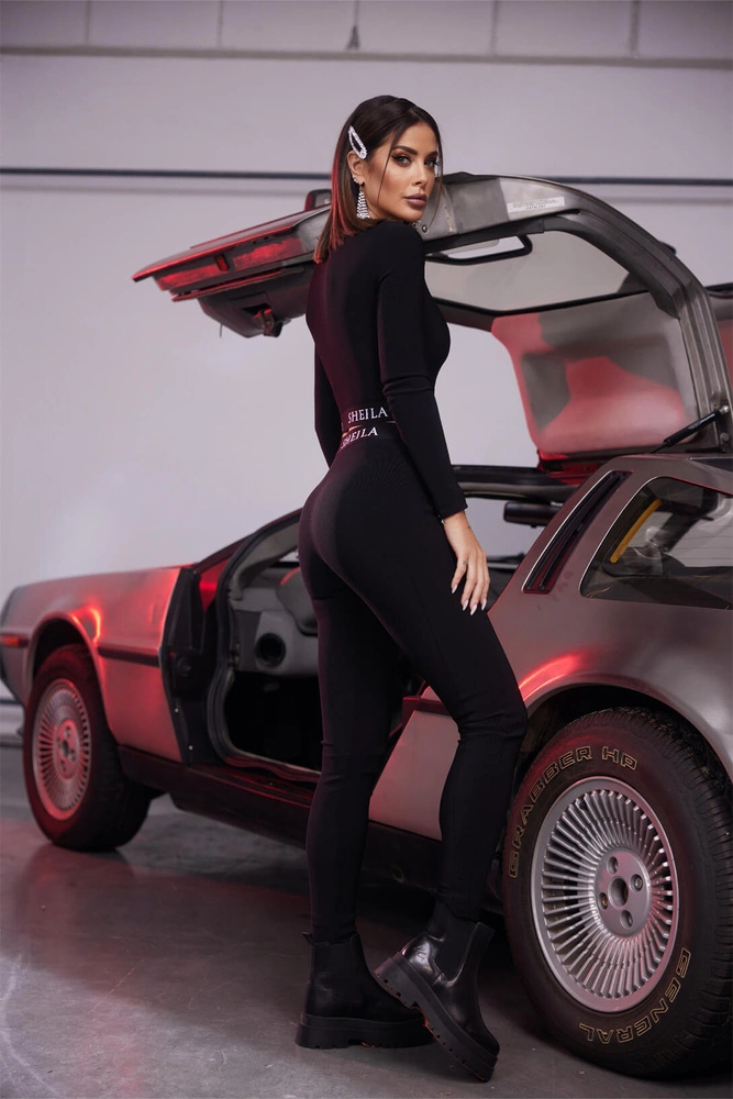 Sheila - Women's black casual leggings with elastic logo 'Britney'