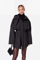Sheila – Women’s black trench coat with a high collar “Maison”