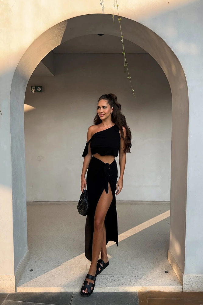 Sheila - Women's Two Piece Set Black Greek Maxi Style 'Gaya Black'